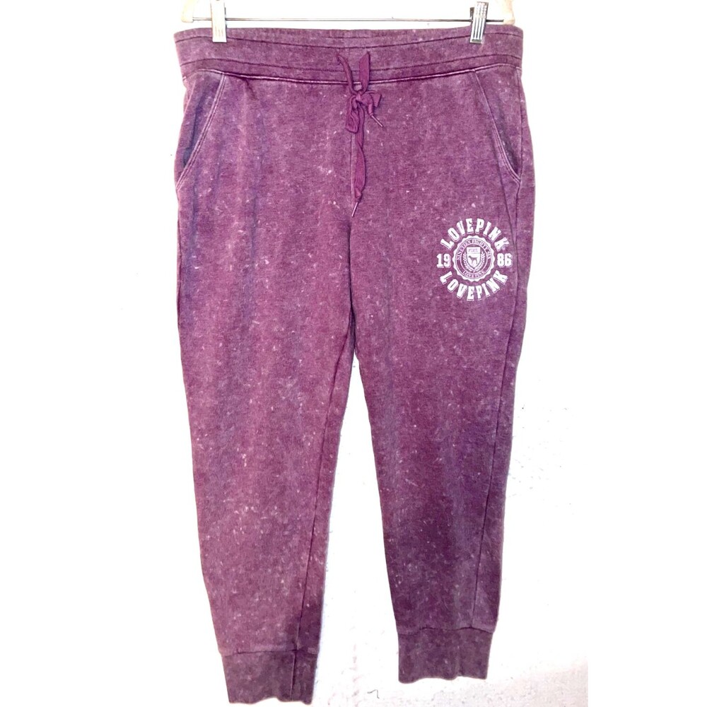 Victoria Secret PINK Purple Fleece Everyday Lounge Jogger sz L Pockets Tie Dye